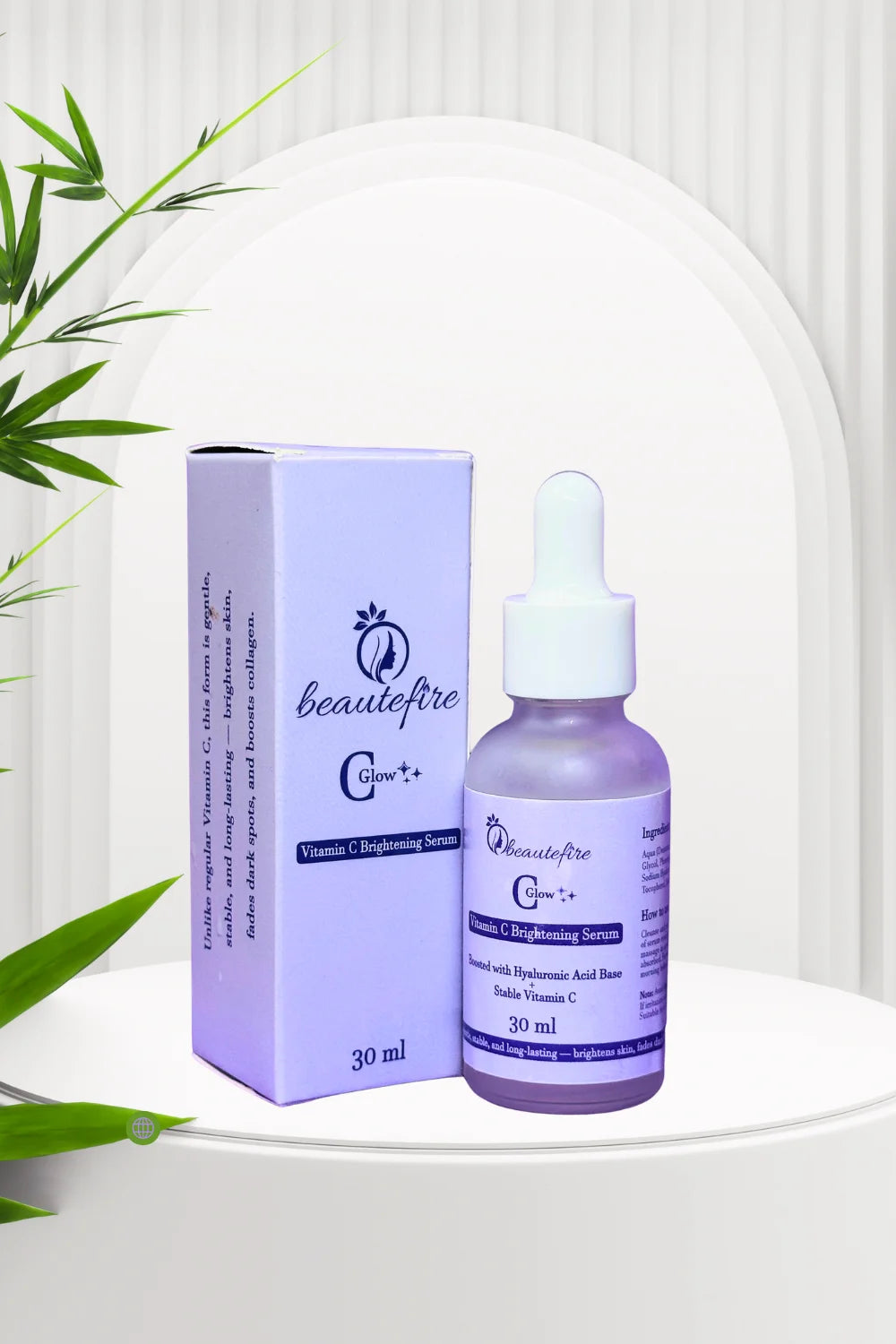 Beautefire C-Glow Vitamin C Brightening Serum ā hyaluronic acid infused formula to brighten dull skin, fade dark spots, and boost collagen for radiant glow.
