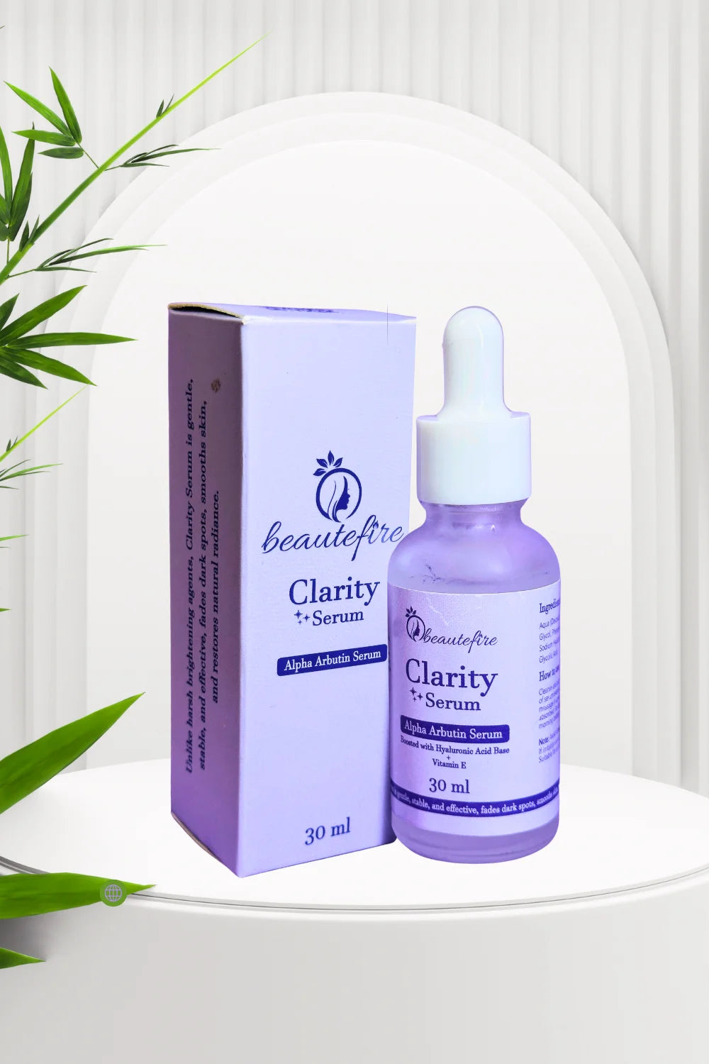 Beautefire Clarity Alpha Arbutin Serum ā advanced dark-spot correcting formula with Vitamin B3 and Hyaluronic Acid for clear, even-toned, glowing skin.