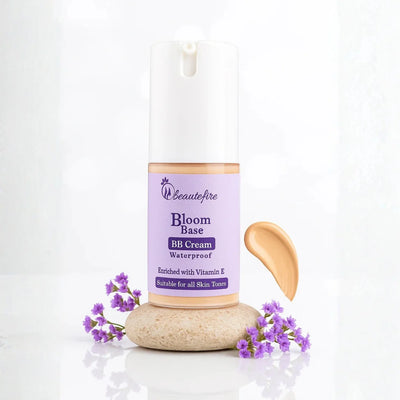 Beautefire Bloom Base BB Cream front view with swatch showing — lightweight base that perfects skin tone and adds natural glow.