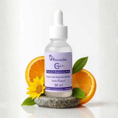 Beautefire C Glow Vitamin C Serum front bottle — brightening and hydrating daily glow serum with hyaluronic acid.