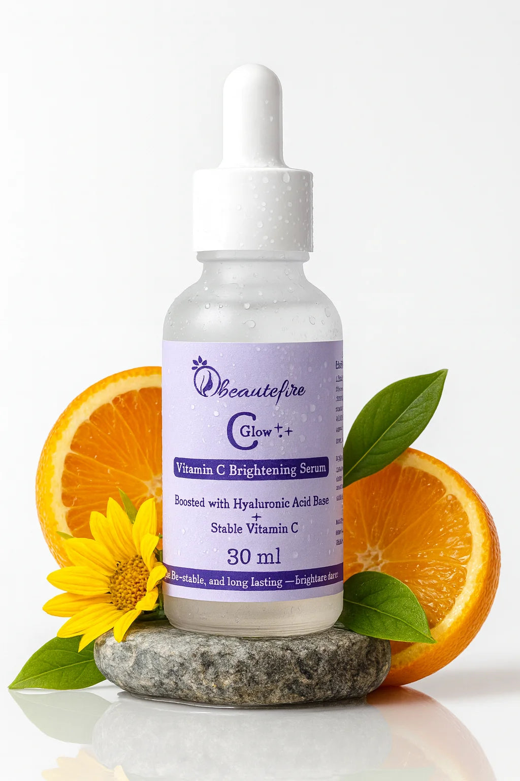 Beautefire C Glow Vitamin C Serum front bottle — brightening and hydrating daily glow serum with hyaluronic acid.