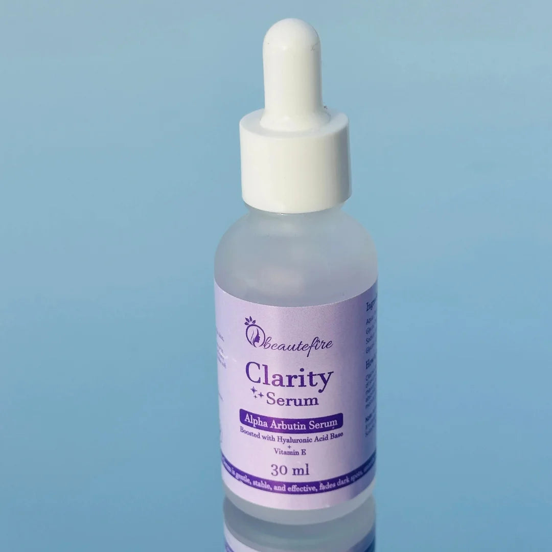 Beautefire Clarity Serum outdoors on grass — natural brightening skincare shot highlighting purity and hydration.