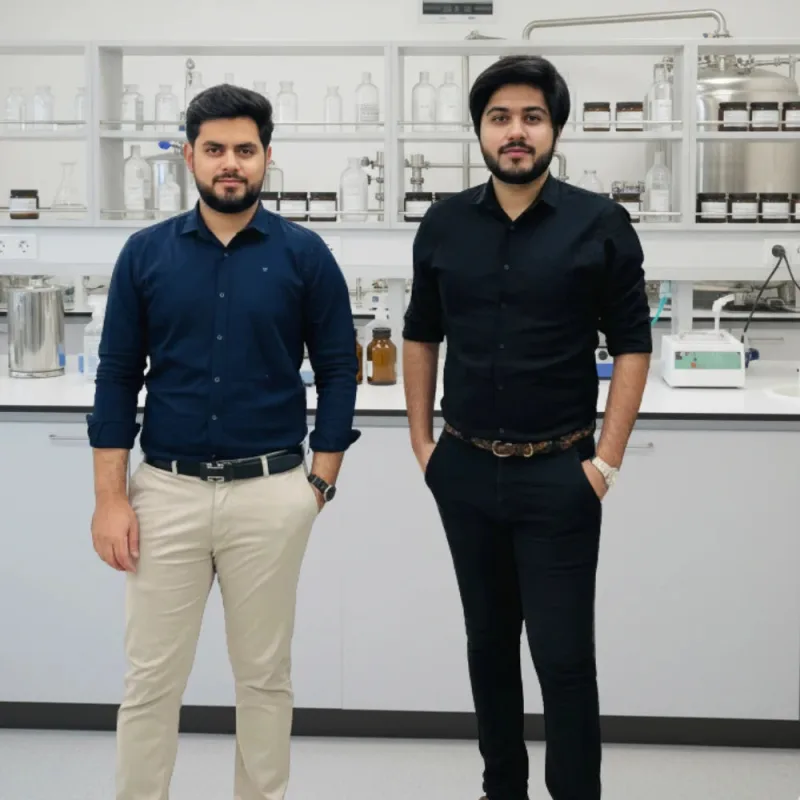 Two Beautefire founders standing in a laboratory